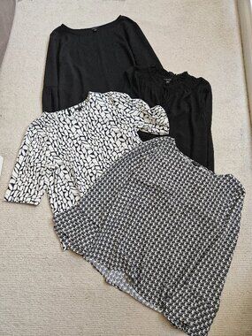 Ann Taylor Set of 4 Tops Blouses Shirts Black White Blue Large L - Office Career